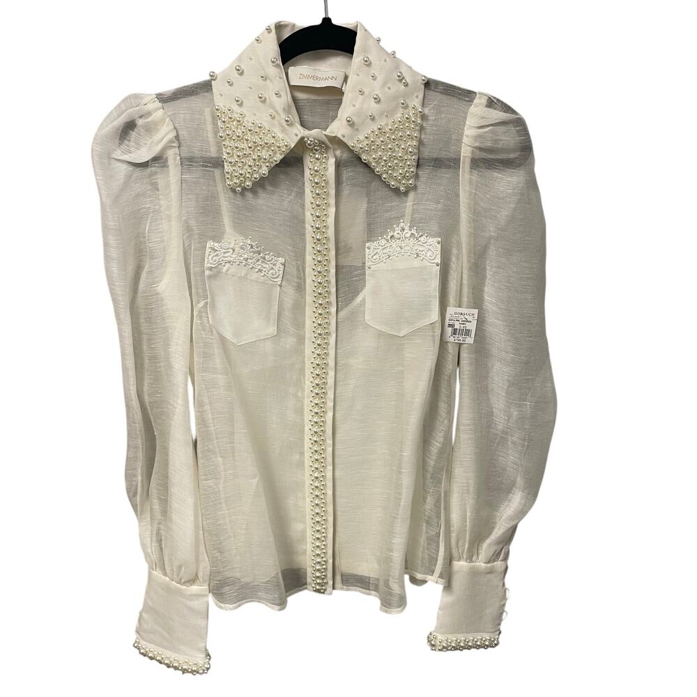 NWT Zimmermann High Tide Pearl Shirt Ivory Long Sleeve Button Up AU 0 / US 4 - Picture 2 of 11